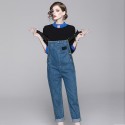 1920508-2021 early autumn new women's turtleneck sweater + denim suspenders suit commuting leisure youth