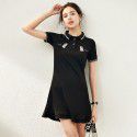 2006508-2021 spring and summer new youth age reduction polo collar nail bead simple retro Ruffle Dress