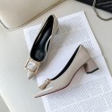 New women's shoes in autumn 2020: square button pointed thick heel patent leather single shoes, women's Cowhide middle heel cowhide high heels