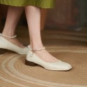 Gentle fairy wind pearl one line buckle square head thick heel women's shoes
