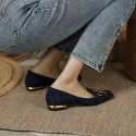 2021 summer new round head low heel metal decoration simple shallow mouth single shoes French retro women's single shoes