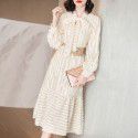 1940106-2021 early spring new fashion temperament celebrity tassel Chiffon Lace Up slim mid length dress