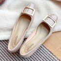 Single shoe girl 2021 spring new flat bottomed versatile fashion Korean soft cowhide metal square button flat bottomed Fairy