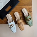 2020 new women's shoes metal fastener Baotou half slipper women's flat bottomed lazy Muller sandal cowhide square Sandal