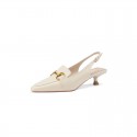 Cowhide high heels women's thin heel Baotou sandals women's summer 2021 new metal fastener pointed back single shoes women's shoes