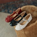 2021 summer new round head flat heel bow Mary Jane single shoes shallow mouth Korean version simple Doudou shoes button