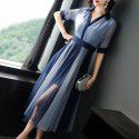 2021 spring and summer new female 1906103 sexy celebrity temperament personality contrast stitching mesh dress