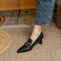 2021 summer new British style square head two wear single shoes middle heel fashion Korean simple chain small shoes thin heel