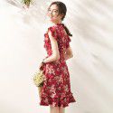 2005 611-2021 spring and summer new French romantic Ruffle retro floral dress