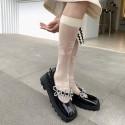 Mary Jane shoes women's black square head flower with fairy trend Korean version slim new single shoes in spring and summer 2021