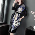 1926305-2021 autumn and winter New Retro knitted and printed personalized Silk Scarf Belt slim mid length dress