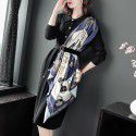 1926305-2021 autumn and winter New Retro knitted and printed personalized Silk Scarf Belt slim mid length dress