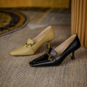 French small square head simple metal button medium heel shoes 2021 new Korean thin heel wine cup with sexy high heels