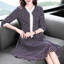 1922106-2021 early autumn new women's Vintage elegant lace up Plaid 3 / 4 sleeve print medium dress