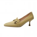 French small square head simple metal button medium heel shoes 2021 new Korean thin heel wine cup with sexy high heels