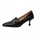 French small square head simple metal button medium heel shoes 2021 new Korean thin heel wine cup with sexy high heels