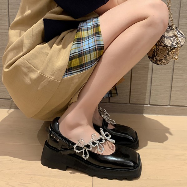 Mary Jane shoes women's black square head flower with fairy trend Korean version slim new single shoes in spring and summer 2021