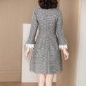 194003-2021 early spring new temperament celebrity commuting retro Plaid Nail Drill lace stitching slim fitting dress
