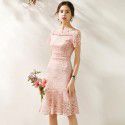 2006 2009-2021 spring and summer new French lace sexy slim elegant dress retro waist fishtail skirt