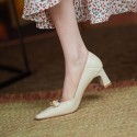2021 summer new Korean version simple square head thick heel shallow mouth single shoes bow, wearing fairy gentle single shoes