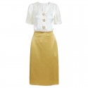 1916308-2021 summer new women's design V-neck Top + solid hip half skirt two piece suit