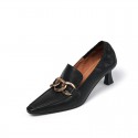 2021 summer new British style square head two wear single shoes middle heel fashion Korean simple chain small shoes thin heel
