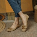2021 summer new round head low heel metal decoration simple shallow mouth single shoes French retro women's single shoes