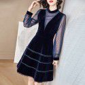 1936212-2019 autumn and winter new sexy perspective retro velvet dress temperament celebrity dinner dress