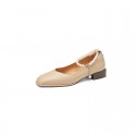Gentle fairy wind pearl one line buckle square head thick heel women's shoes