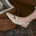 Cowhide high heels women's thin heel Baotou sandals women's summer 2021 new metal fastener pointed back single shoes women's shoes