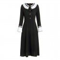 2001211-2021 spring and summer French intellectual elegant close waist slim trumpet sleeve stitching pleated A-line dress