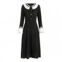 2001211-2021 spring and summer French intellectual elegant close waist slim trumpet sleeve stitching pleated A-line dress