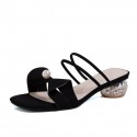 Fairyland new French two wear sandals 2021 summer new thick heel bow crystal slippers