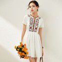 2006501-2021 spring and summer new round collar heavy industry retro embroidery short sleeve dress exotic national style