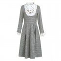 194003-2021 early spring new temperament celebrity commuting retro Plaid Nail Drill lace stitching slim fitting dress