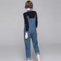 1920508-2021 early autumn new women's turtleneck sweater + denim suspenders suit commuting leisure youth