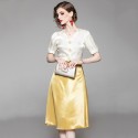 1916308-2021 summer new women's design V-neck Top + solid hip half skirt two piece suit