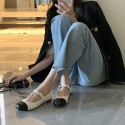 French flat bottom Mary Jane shoes camellia flower doll shoes one button black and white color matching ballet shoes