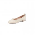 Thick heel round head women's new summer 2021 pleated pearl simple Korean shallow mouth soft sole Doudou women's single shoe