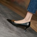 French high heels 2021 spring new Korean simple pointed metal buckle shallow mouth fashion women's single shoes