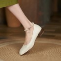 Gentle fairy wind pearl one line buckle square head thick heel women's shoes