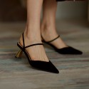 2020 summer new back pointed thin heel medium heel sheepskin sandals cowhide fashion women's bag head women's sandals
