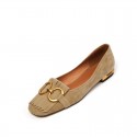 2021 summer new round head low heel metal decoration simple shallow mouth single shoes French retro women's single shoes
