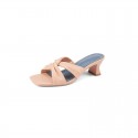 Soft and comfortable full leather inside and outside 2021 summer new square bow slippers women's thick middle heel sandals