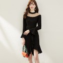 1941501-2021 spring new French temperament celebrity elegant fishtail mesh slim mid length dress