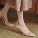 New mesh diamond pearl pointed sandals in spring and summer of 2021