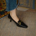 French small square head simple metal button medium heel shoes 2021 new Korean thin heel wine cup with sexy high heels