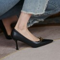 2021 new summer Korean fashion sexy metal button pointed high heels thin heel simple shallow mouth women's single shoes