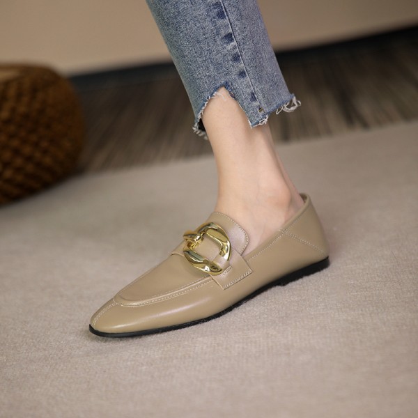 2021 spring and summer new Korean version simple deep mouth round flat sole single shoes metal fastener soft and comfortable women's shoes