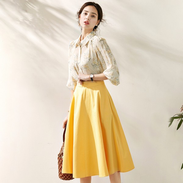 2005606-2021 spring and summer new fashionable temperament printing shirt + sling + Half skirt three piece suit